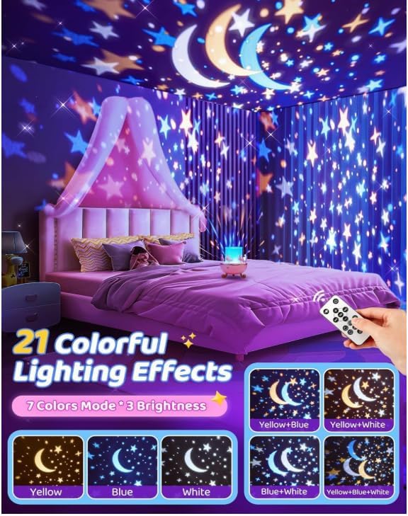 Bunny Carousel Night Light Projector, Starry Sky Series, Pink and Gold