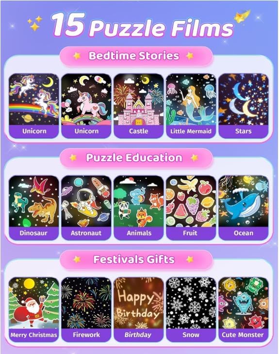 Bunny Carousel Night Light Projector, Starry Sky Series, Pink and Gold