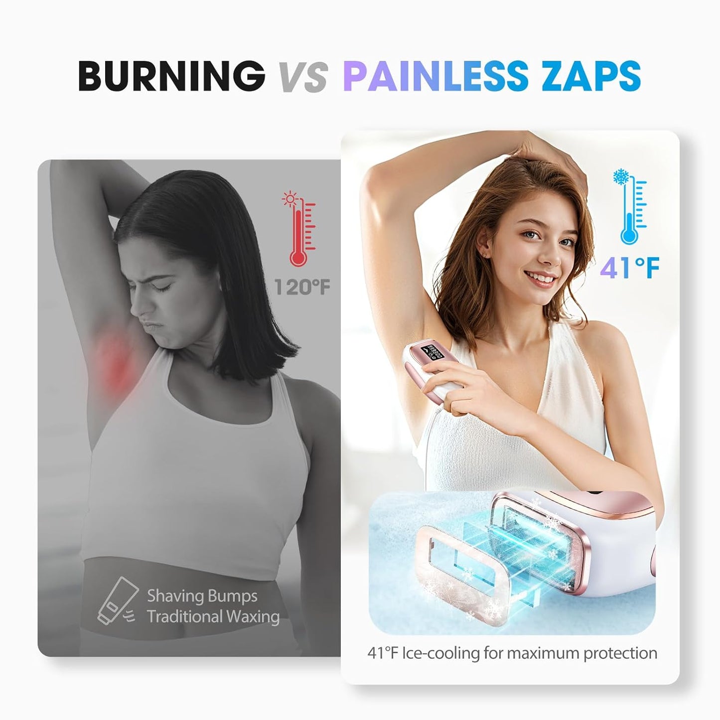 IPL Laser Hair Removal Device for Women & Men - Home 45°F Ice-Cooling Contact for Painless & Long-Lasting Results